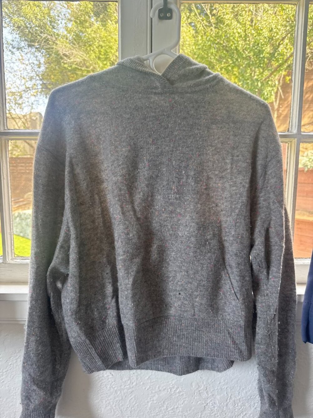 Something Navy Hoodie Sweater OS Gray Confetti Cashmere Blend Good